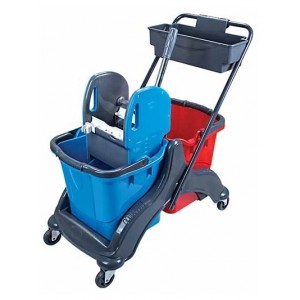 Уборочная тележка двухведерная. 2х25л (каркас пластик)(отжим пластик) с доп.конт CK756
